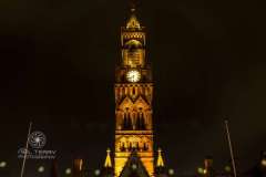 Bradford City Hall lit up for Marie Curie. 23.03.2023
